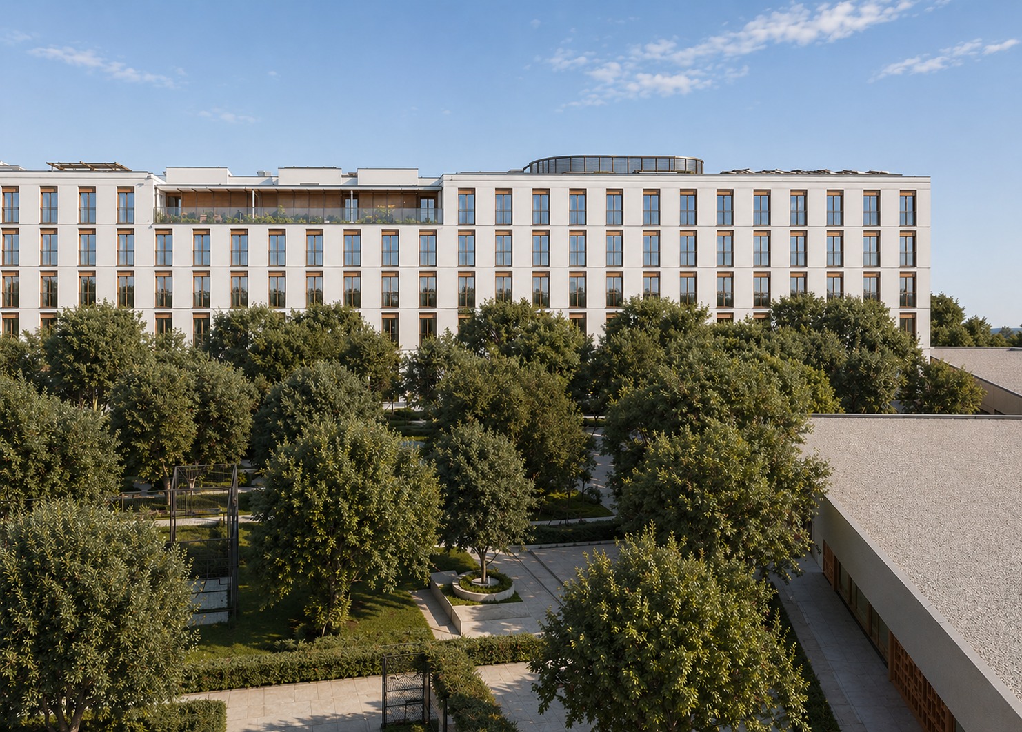 Render de la fachada del residencial de Vicálvaro de día
