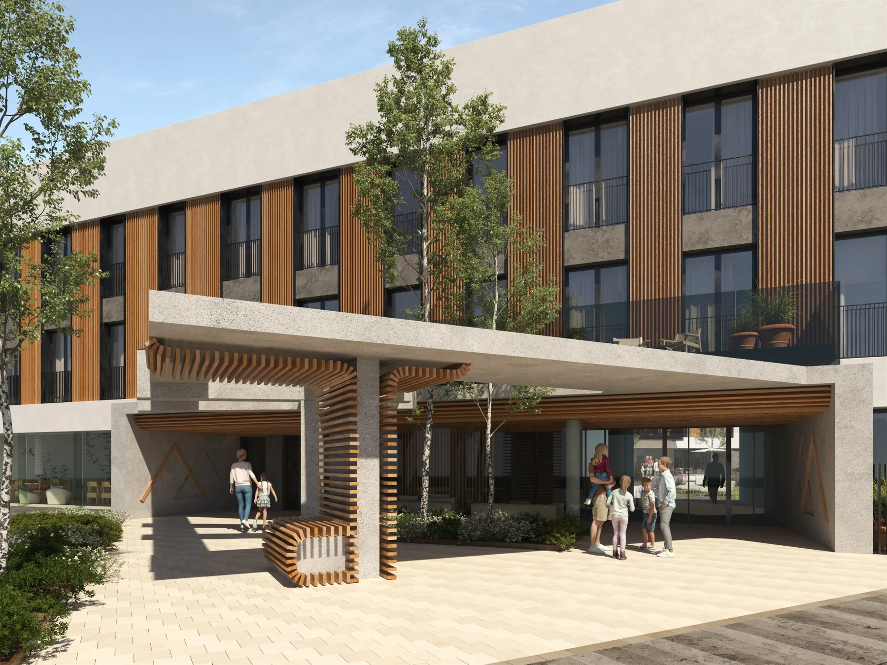 Render del acceso al residencial Inversiones Valdemarín
